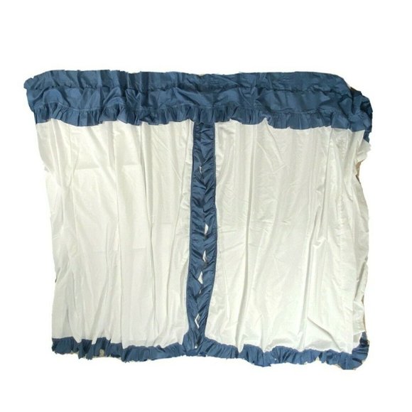 Vintage 60s 70s Blue White Ruffle Window Treatment Curtains Drapes Long Handmade - Picture 9 of 9